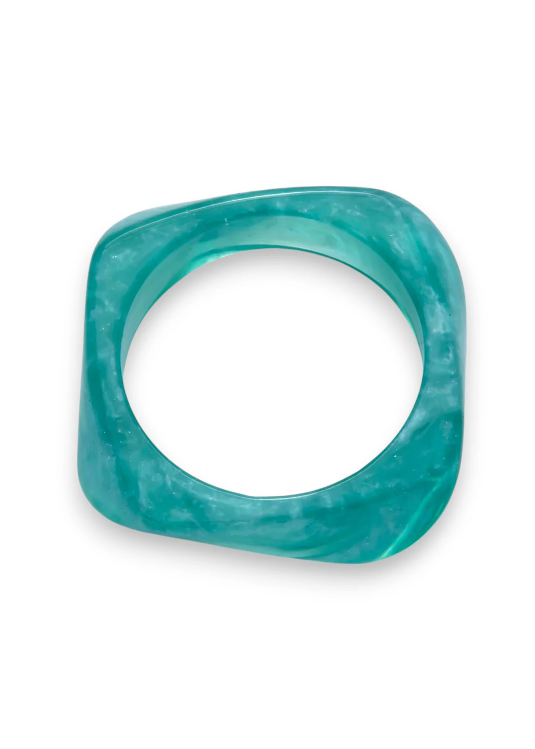Teal resin square shaped bangle bracelet on a white background