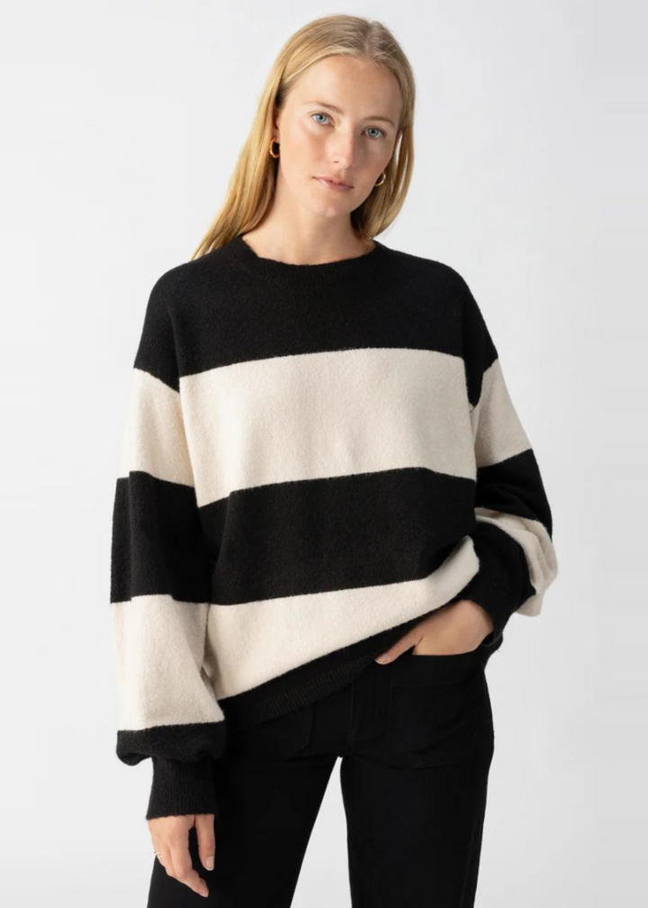 toasted almond and back thick stripe oversized sweater