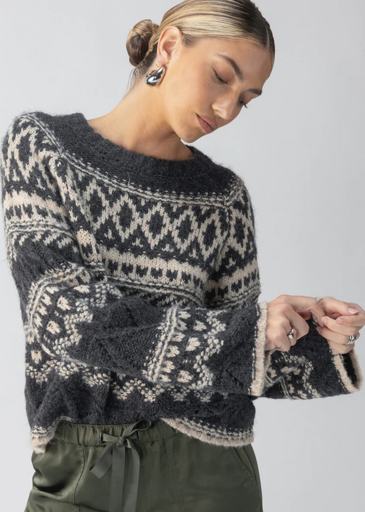 Sanctuary Clothing Fairisle Crew Neck Sweater in Heather Ash Multi