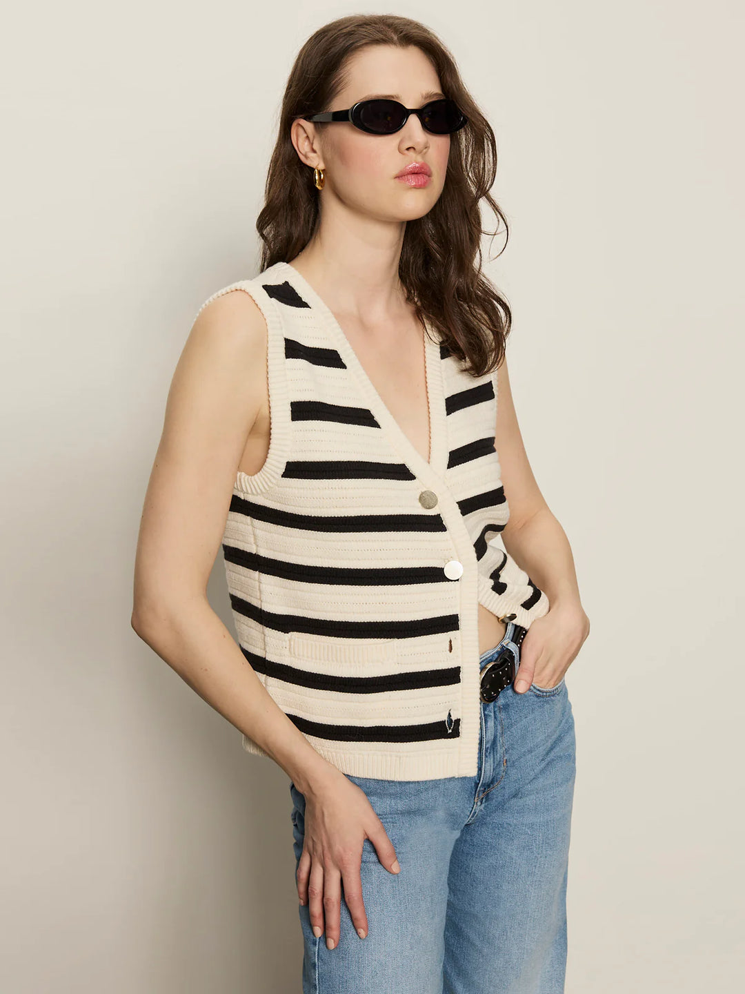 Sanctuary Clothing Textured Sweater Vest - Macrame/Black Stripe