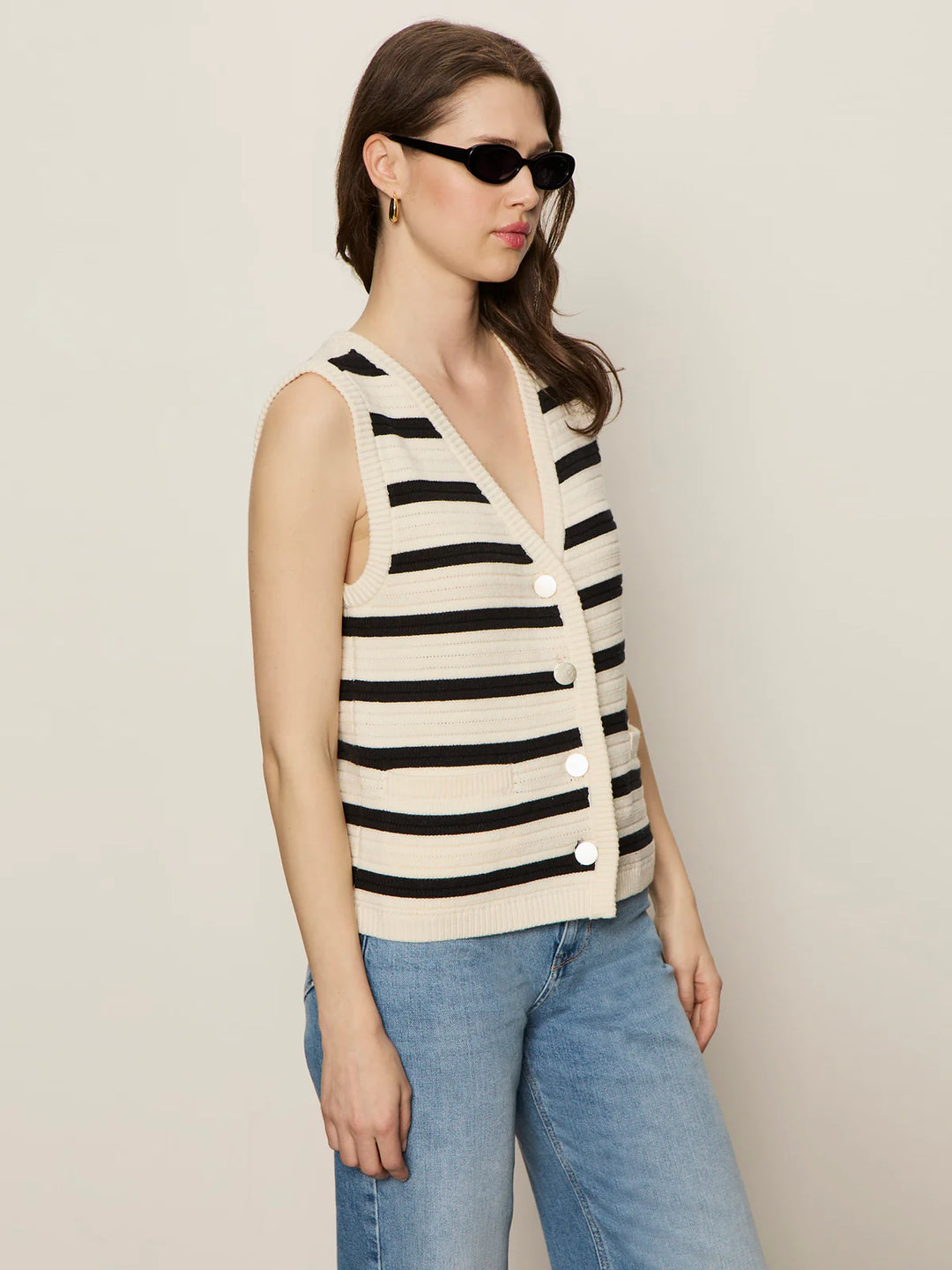 Sanctuary Clothing Textured Sweater Vest - Macrame/Black Stripe