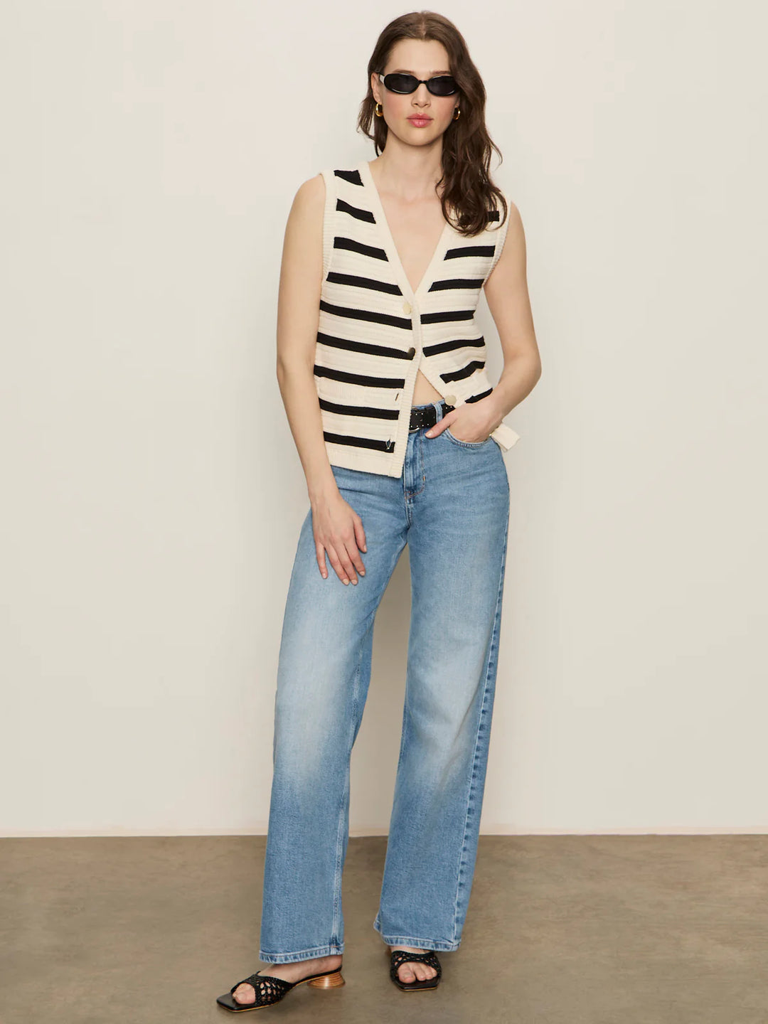 Sanctuary Clothing Textured Sweater Vest - Macrame/Black Stripe