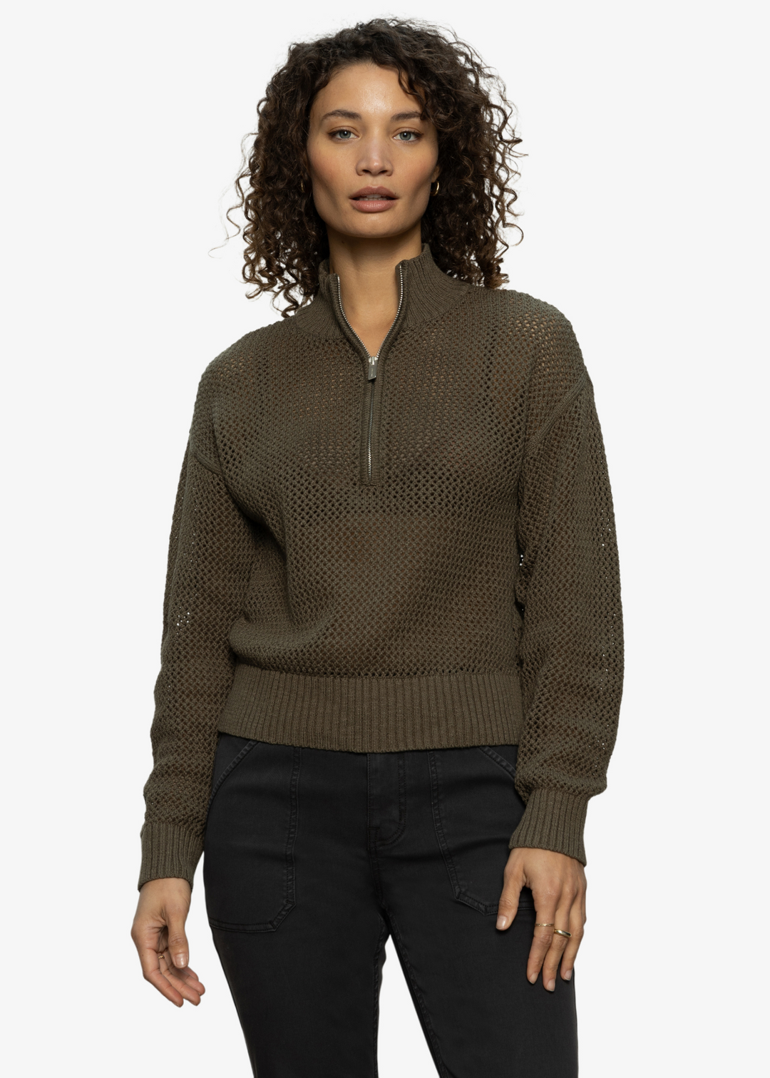 Sanctuary Clothing Open Knit Half Zip Top