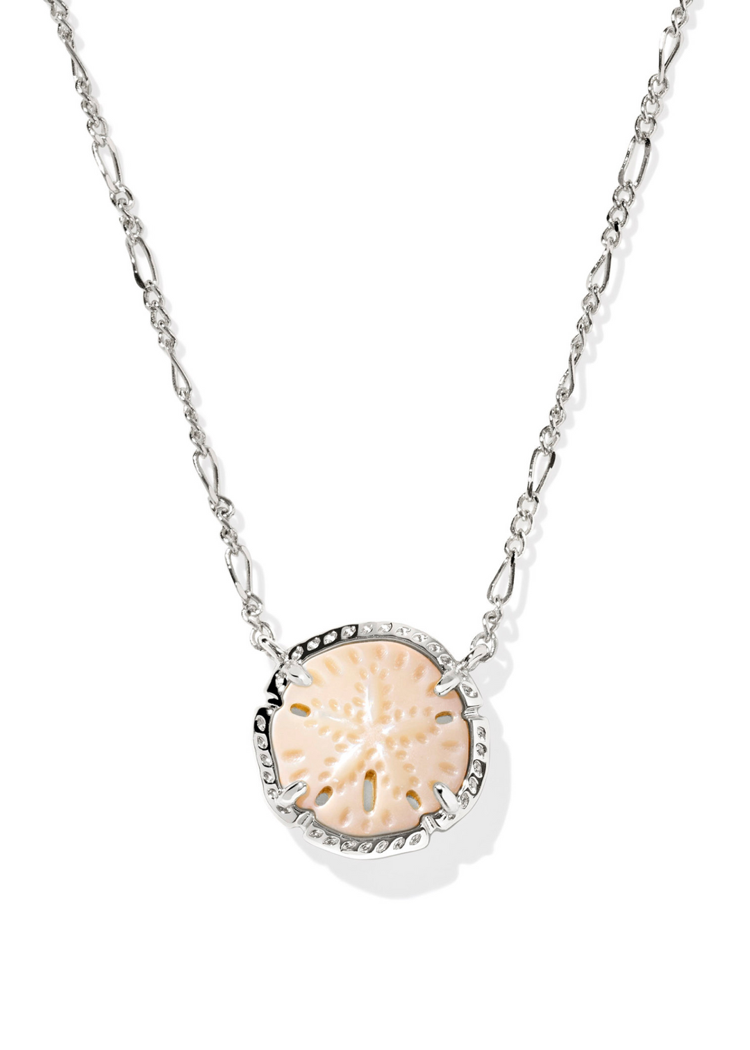 Kendra Scott Sand Dollar Short Pendant Necklace in Rhodium Natural Mother of Pearl