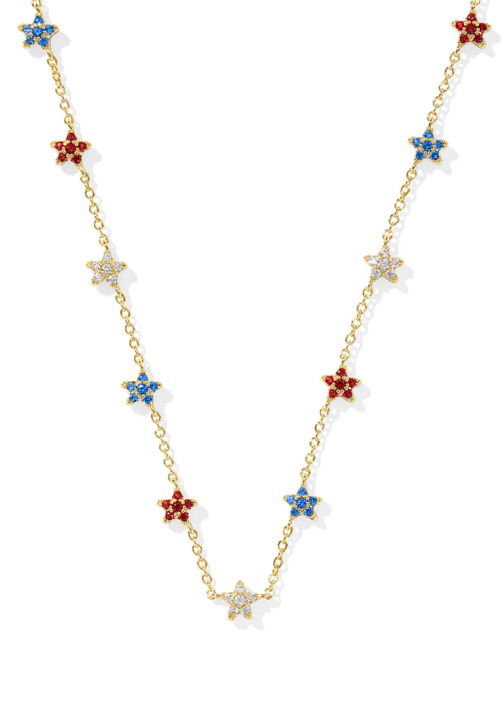 Kendra Scott Sierra Star Crystal Strand Necklace in Gold/Red White Blue Mix