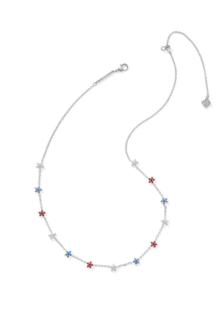 Kendra Scott Sierra Star Crystal Strand Necklace - Rhodium/Red White Blue Mix