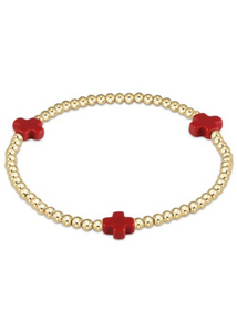 Signature Cross Gold Pattern 3mm Bead Bracelet - Red