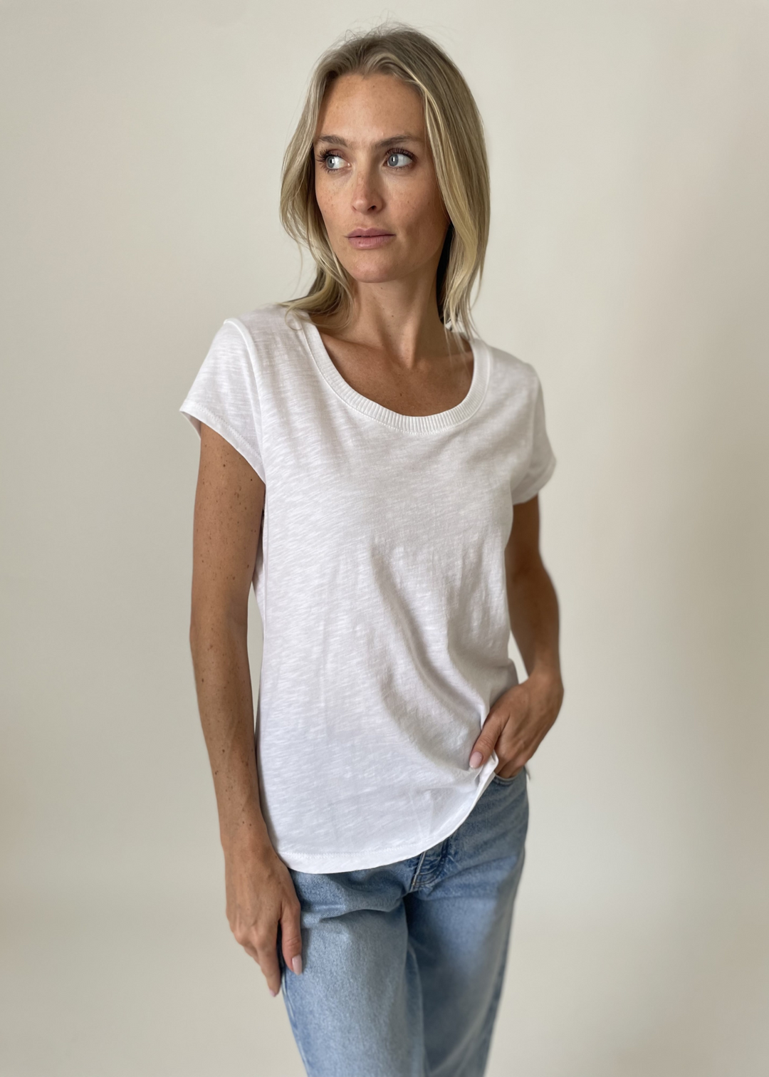 Six Fifty Anne Ribbed Hem Tee in White