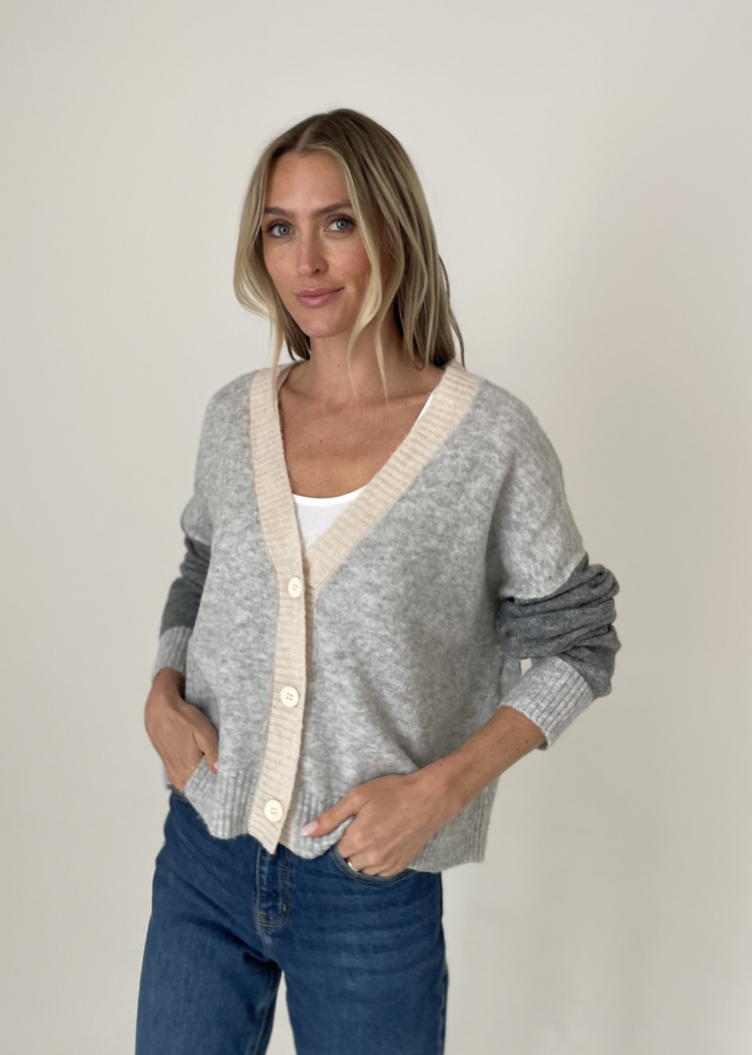 Six Fifty Serafina Oversized Cardigan in Grey Color Block