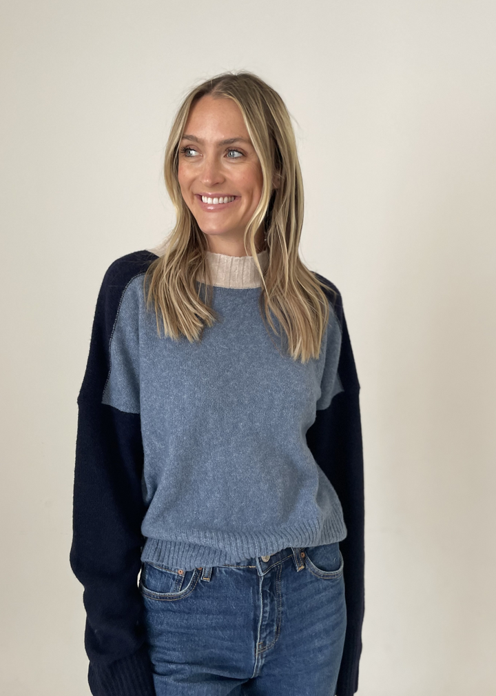 Six Fifty Victoria Color Block Sweater in Denim Combo