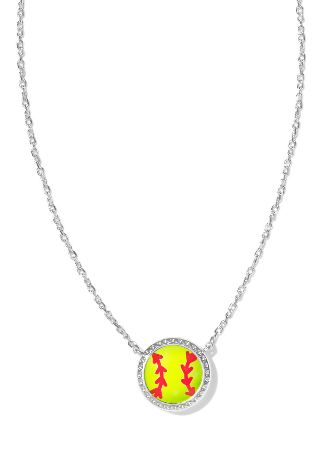 Kendra Scott Softball Short Pendant Necklace in Rhodium/Chartreuse Magnesite