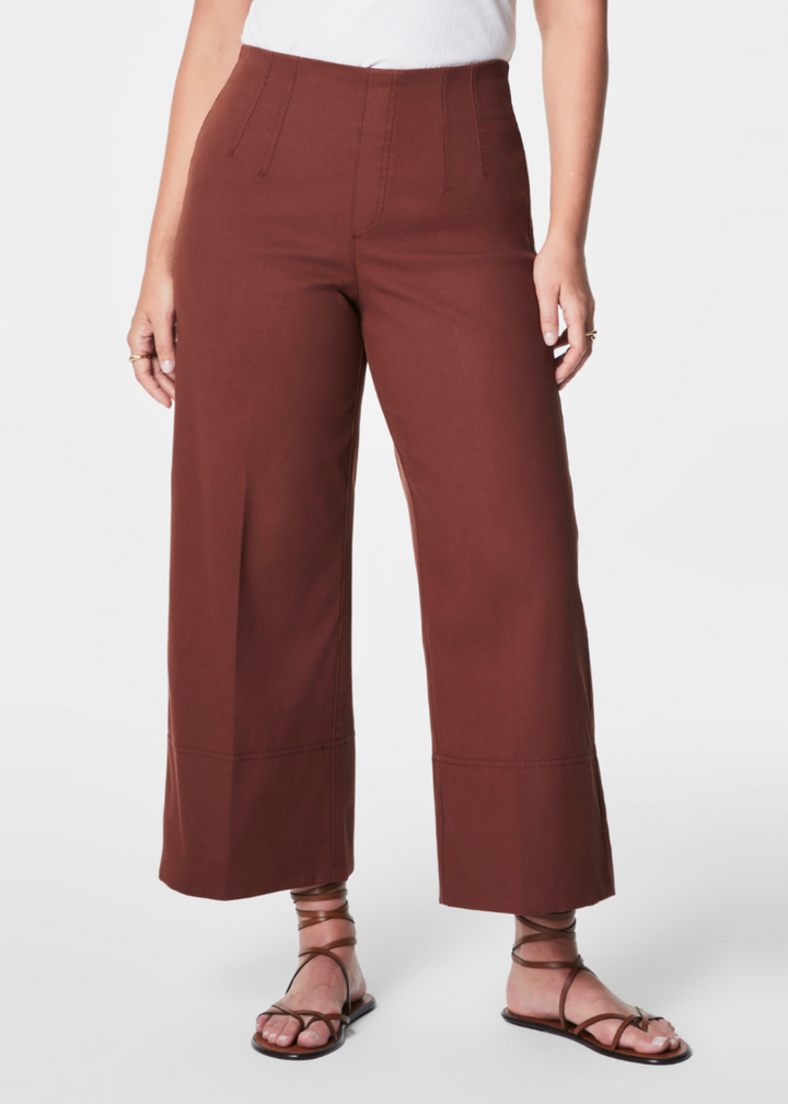 Spanx Stretch Twill Cropped Wide Leg Pant - Hickory