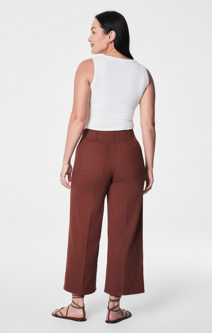 Spanx Stretch Twill Cropped Wide Leg Pant - Hickory