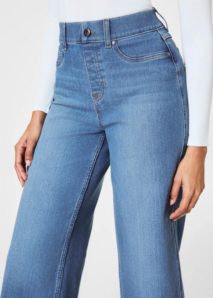 Spanx Pull-On Cropped Wide Leg Jean - Stonewashed Blue