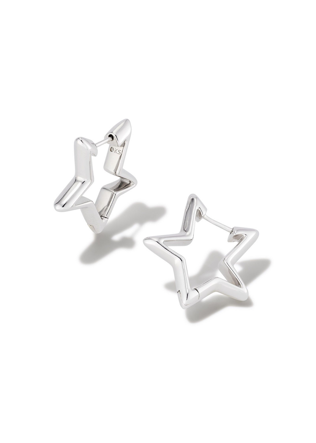 Women's rhodium huggie earrings in a star shape