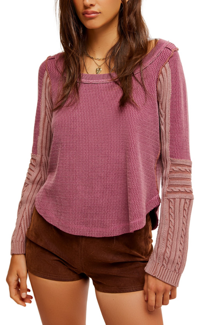 Free People Swinging Cable Cuff Top - Vineyard Grape Combo