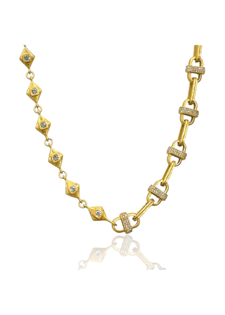Gold chain necklace on a white background