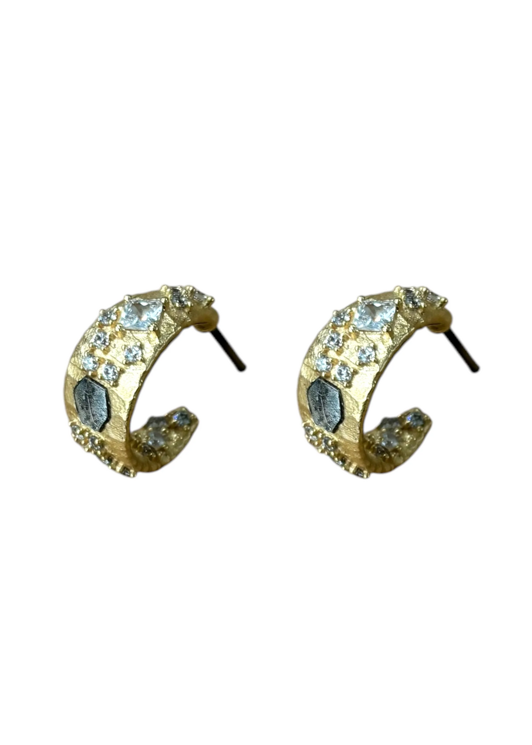 Women's gold hoops with silver coin and CZ details