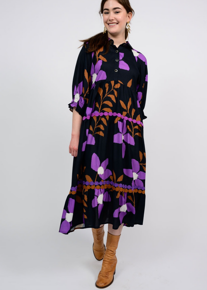 Uncle Frank Cynthia Midi Dress in Black Floral