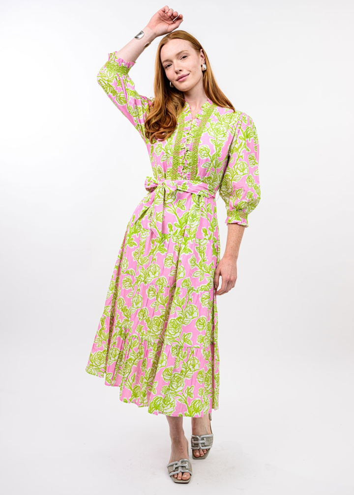 pink and green floral midi dress Red Dress | Green & Pink Floral Lace Midi Dress