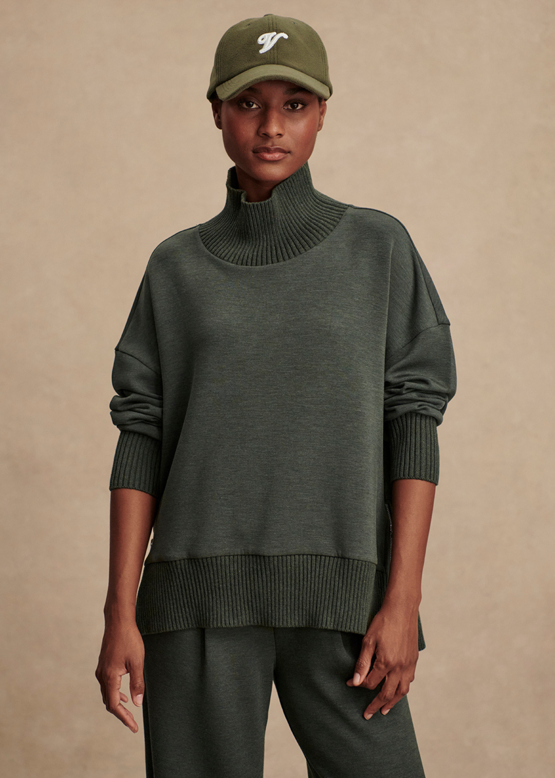 Varley Barker High Neck Sweat - Olive Marl