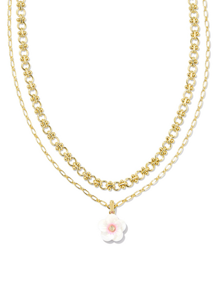 Deliah Multi Strand Necklace - Gold/Iridescent Pink White Mix