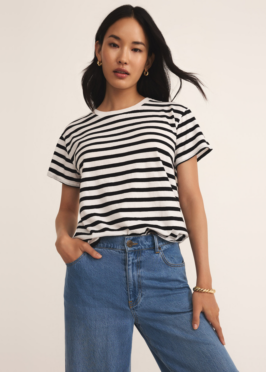 Z Supply Go To Stripe Tee in Black and White stripe