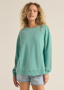 seafood green crewneck sweatshirt with loose fit and exposed seams