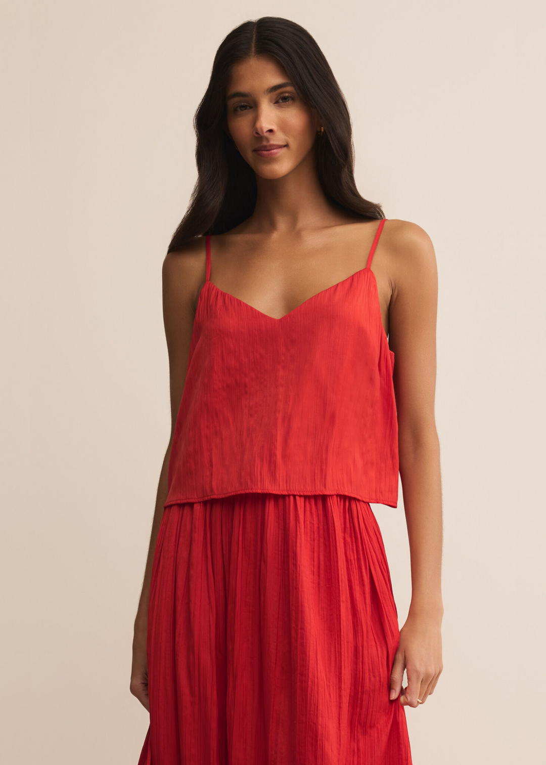 Z Supply Fiore Crinkle Satin Tank in Cabana Red