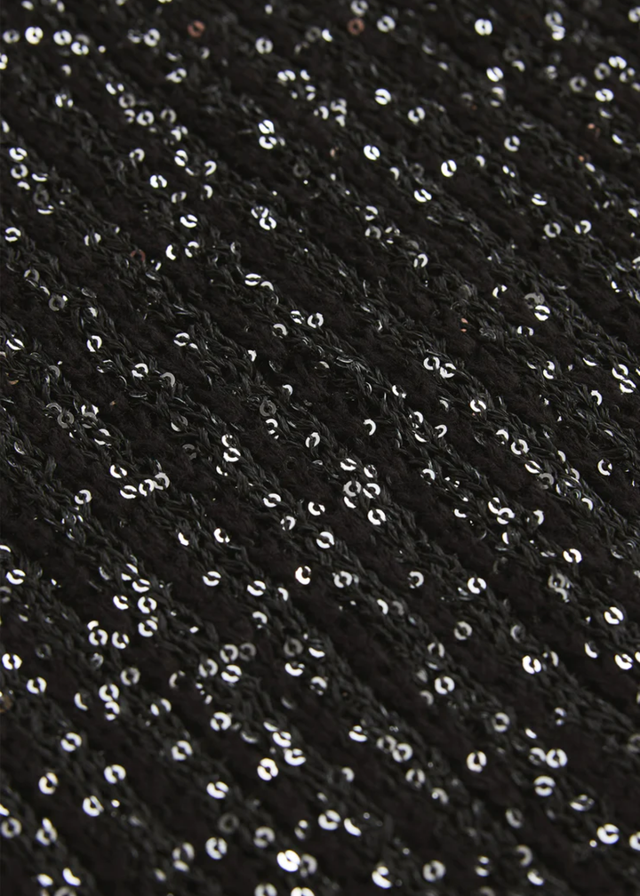 Close up of a black sequin mini dress fabric