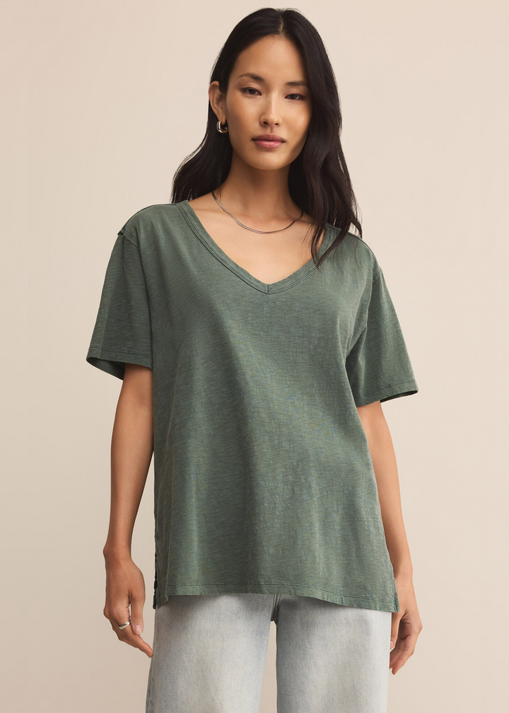 Z Supply Lively Relaxed V-Neck Tee in Hunter Green