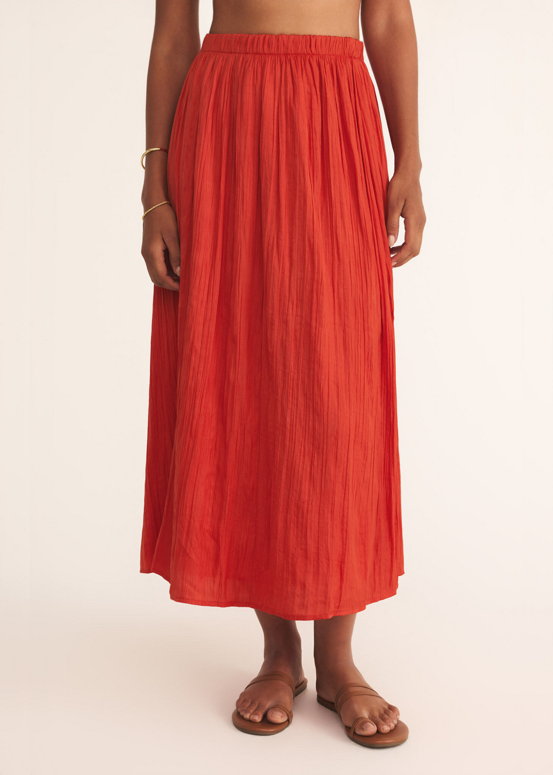 Z Supply Nicoline Crinkle Midi Skirt in Cabana Red
