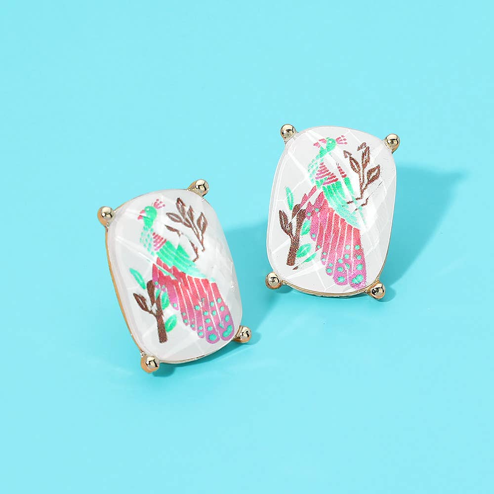 Rectangular Mahjong Tile Cluster Stud Earrings - 1