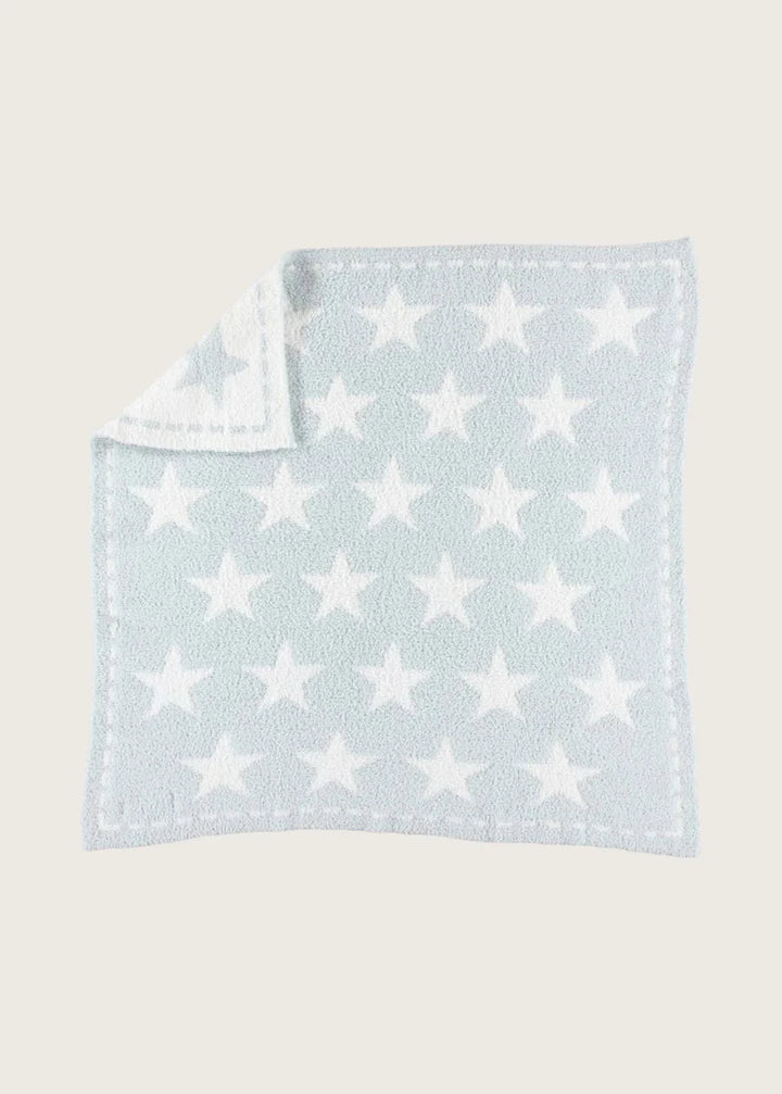 Barefoot Dreams CozyChic Dream Receiving Blanket - Aqua Ice/White/Stars