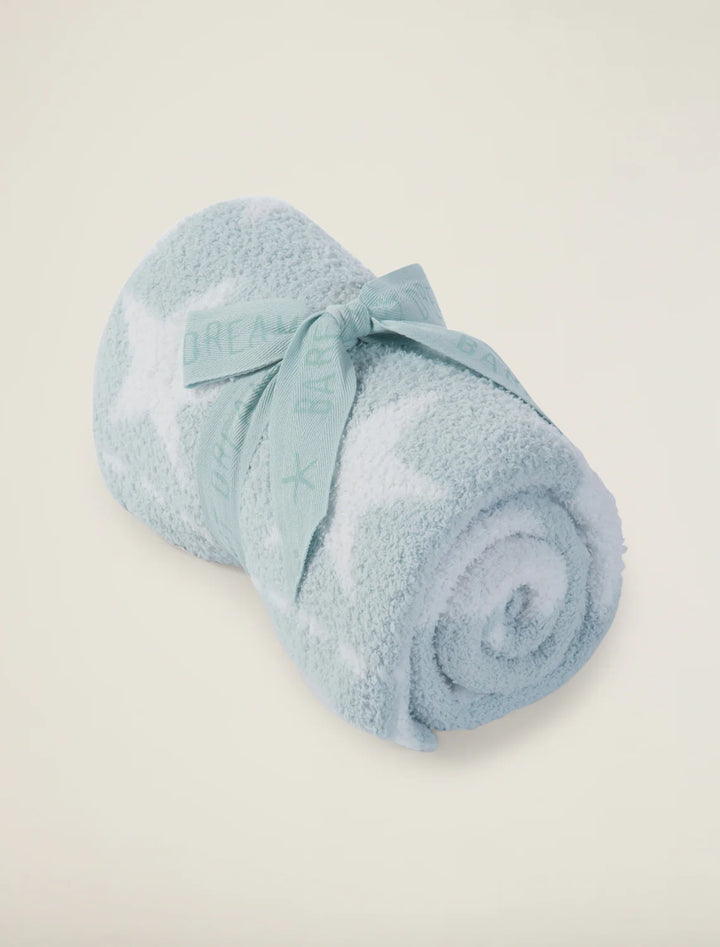 Barefoot Dreams CozyChic Dream Receiving Blanket - Aqua Ice/White/Stars