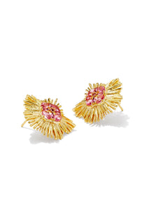 Dira Crystal Statement Stud Earrings - Gold/Pink Mix