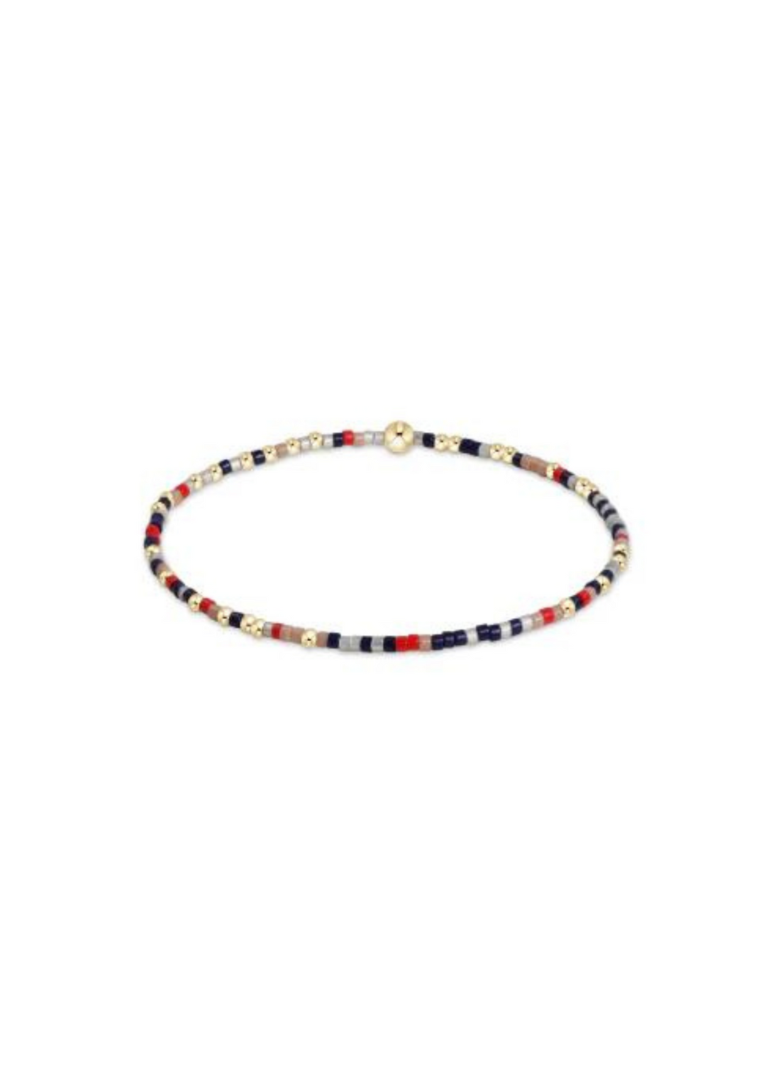 enewton Design Hope Unwritten Stretch Bracelet in Apple Bottom Jenas, featuring a blend of navy, red, taupe, and silver beads with gold accents