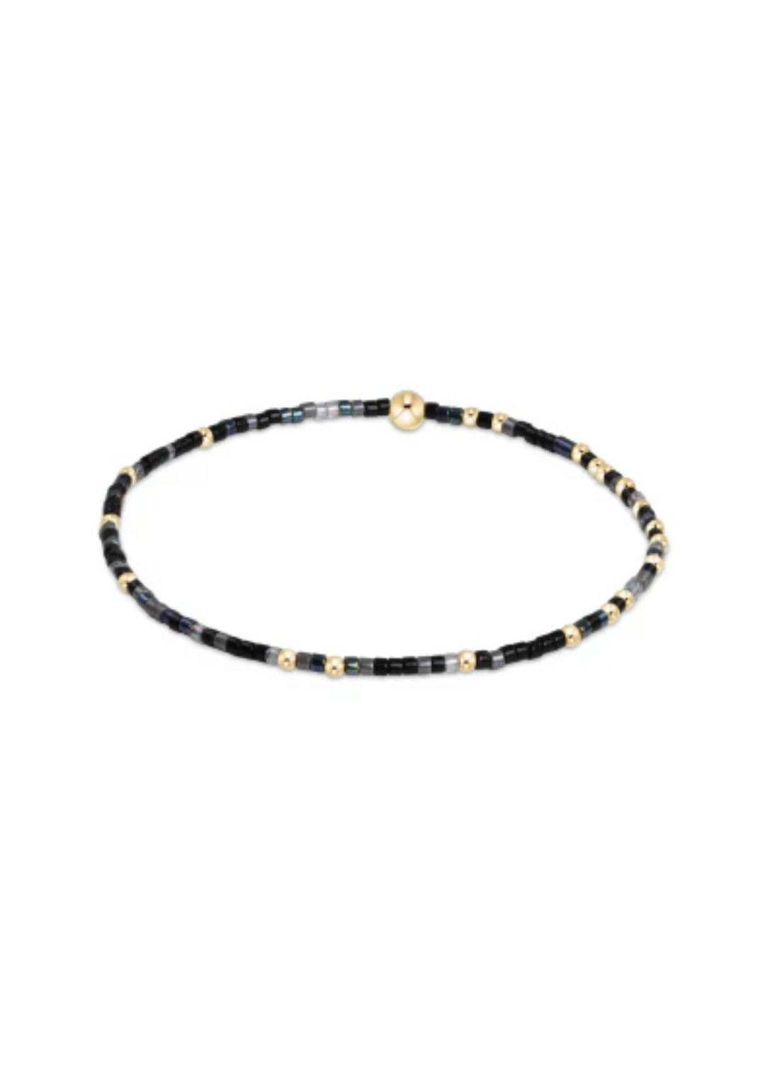 enewton Design Hope Unwritten Stretch Bracelet in Apple Bottom Jenas, featuring a blend of grey and black beads with gold accents