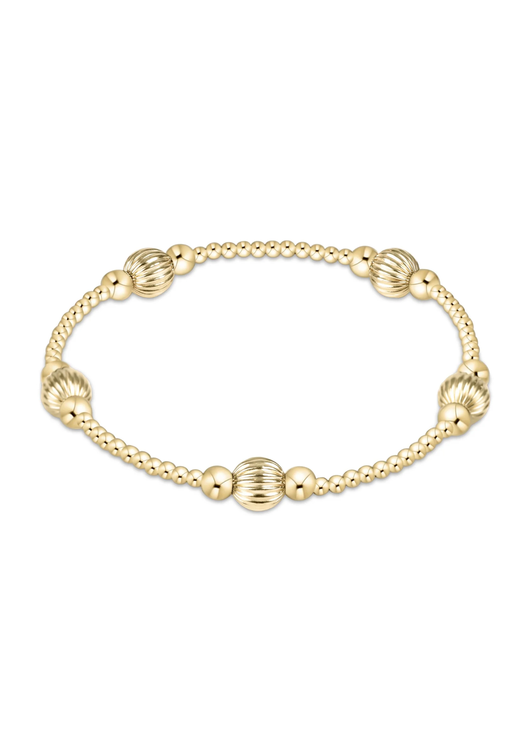 Gold beaded bracelet on a white background