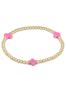 Signature Cross Gold Pattern 3mm Bead Bracelet - Bright Pink