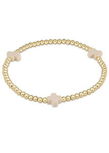 egirl Signature Cross Gold Pattern 3mm Bead Bracelet - Off White