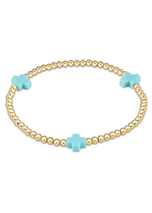 egirl Signature Cross Gold Pattern 3mm Bead Bracelet - Turquoise