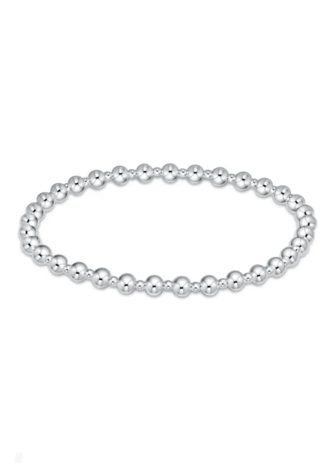 Women's sterling silver beaded bracelet with alternating bead sizes on a white background