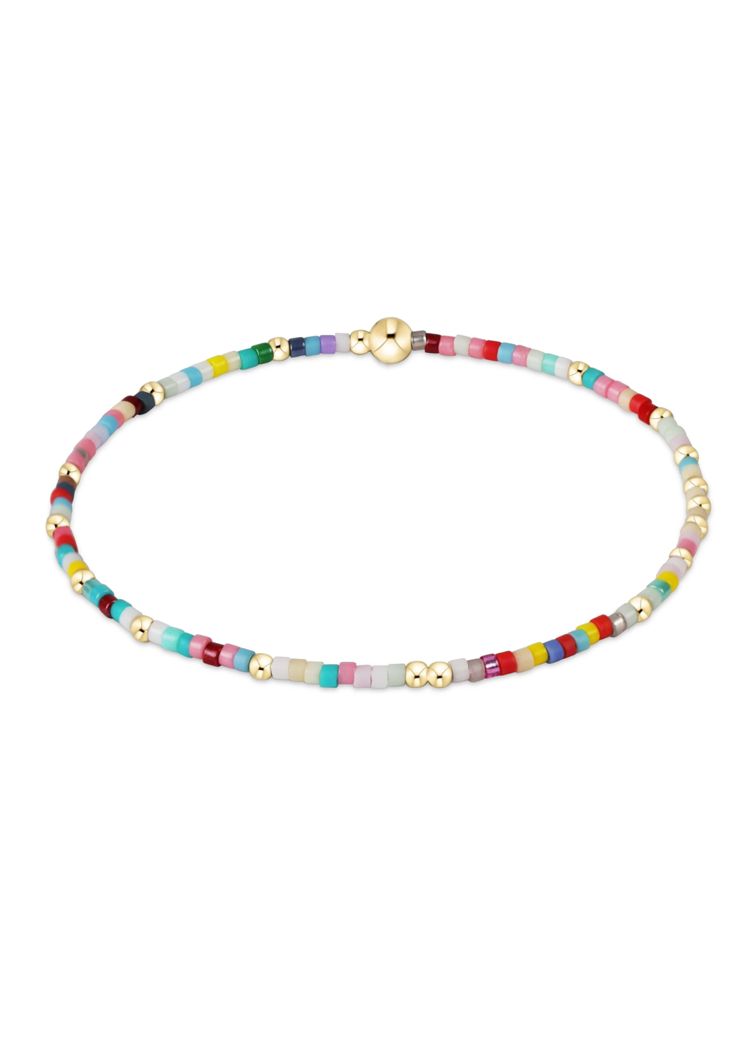 Multicolor and gold beaded bracelet on a white background