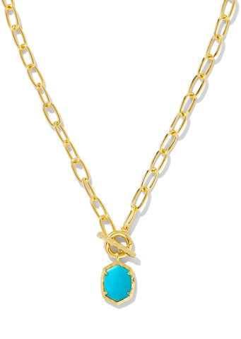 Daphne Link and Chain Necklace - Gold/Variegated Turquoise Magnesite