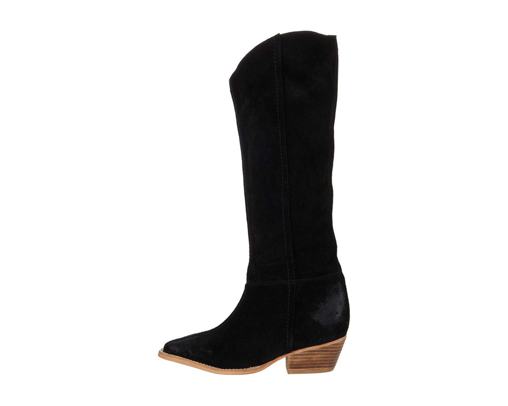 Black knee-high boot on a white background