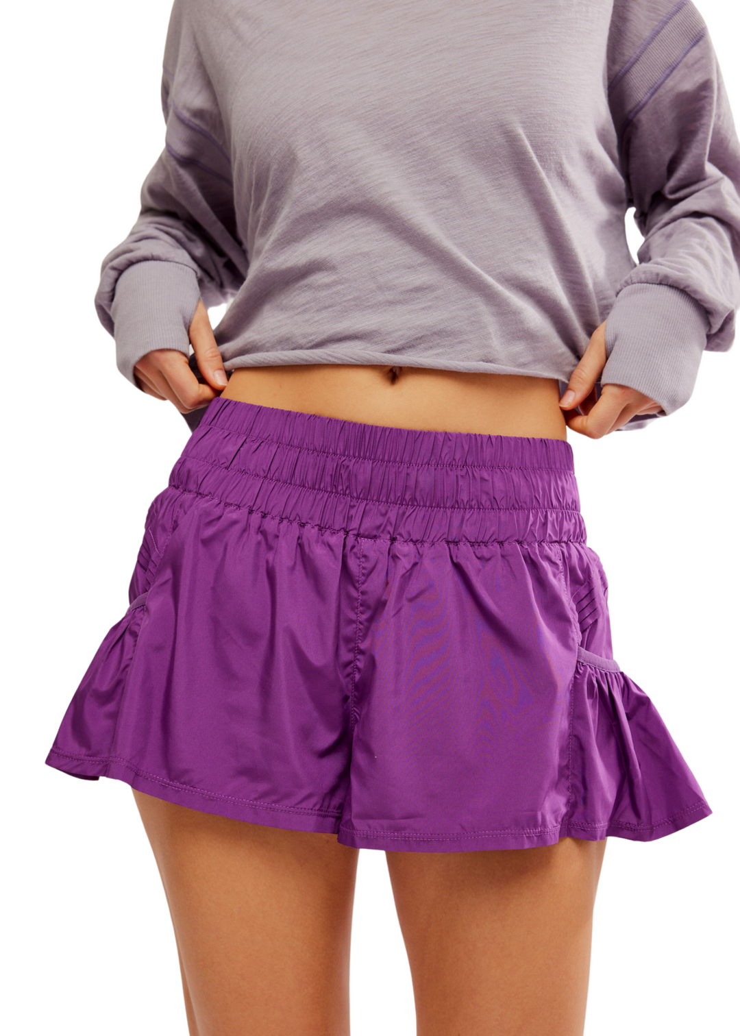 jewel purple elastic waistband athletic workout shorts