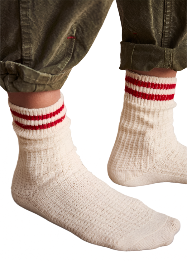 Free People Jackson Cozy Stripe Socks - Classic Red