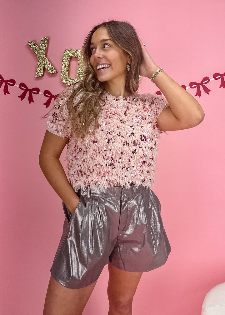 Ivy Jane Dahlia Fuzzy Sparkle Tee - Rose