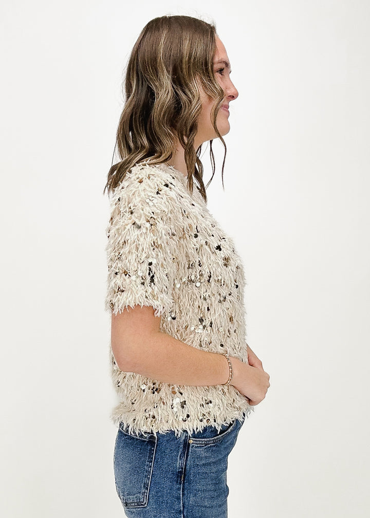 Ivy Jane Dahlia Fuzzy Sparkle Tee - Ivory